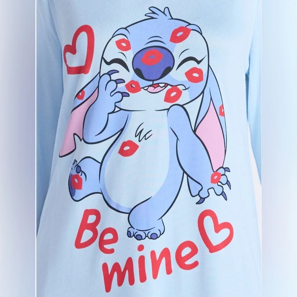 Disney Stitch Women's Light Blue 'Be Mine' Nightshirt with Red Trim - Picture 7 of 11